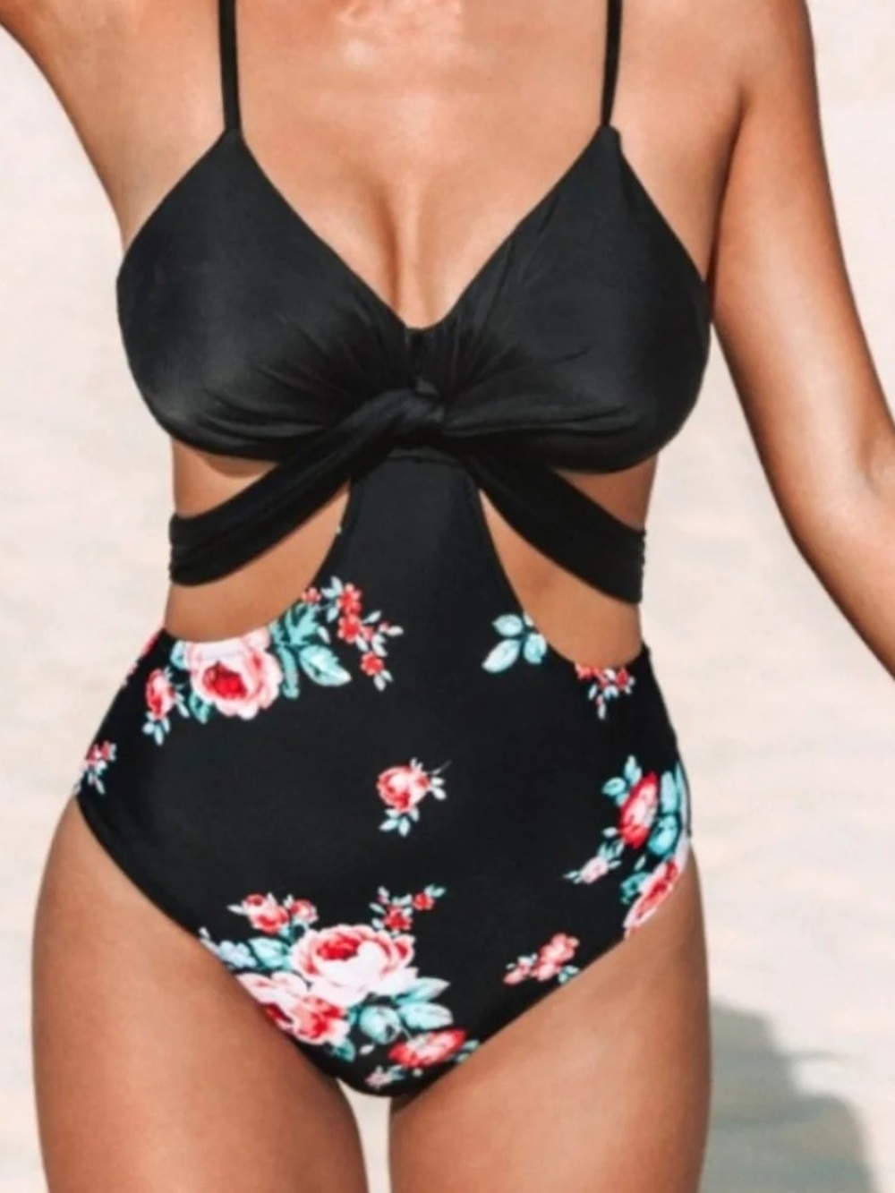 NWT-Black Floral Cutout One-Piece Swimsuit Size-Large